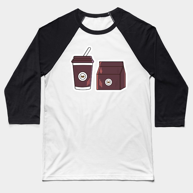 Delivery coffee paper bag with hot coffee cup vector icon illustration. Food and drink object icon design concept. Happy breakfast, Drink objects, Hot coffee, Coffee delivery, Beans icon, Paper bag. Baseball T-Shirt by AlviStudio